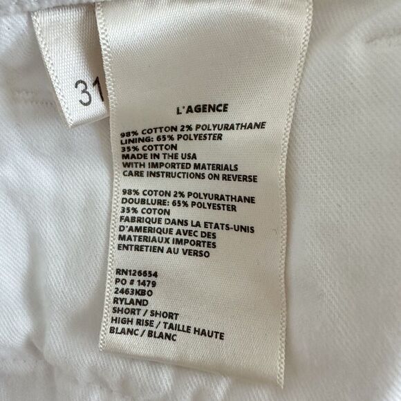 L’AGENCE Ryland High Rise Cut Off Shorts White Blanc Denim Raw Hem US 31 NWT - Picture 7 of 8